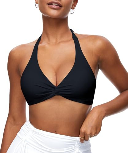 Navneet Damen Bikini Oberteil Push Up Sport Bikini Triangel Neckholder Bikinis Bademode Vacation Swimsuits Schwarz M