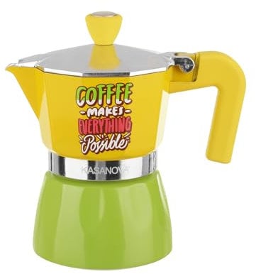 KASANOVA Caffettiera 3 Tazze Bicolore Coffee Makes Everything Multicolore