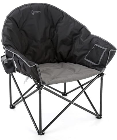 ARROWHEAD OUTDOOR Oversized Heavy-Duty Club Folding Camping Chair w/External Pocket, Cup Holder, Portable, Padded, Moon, Round, Saucer, Supports 330lbs, Carrying Bag, USA-Based Support