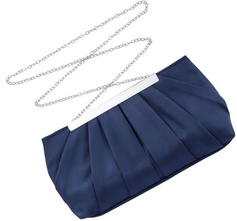 Zercart Damen-Clutch, Plissiert, Satin, Abend-Handtasche, Elegante Satin-Schultertasche mit abnehmbarem Kettenriemen für Hochzeit, Party, Abschlussball, Braut, Blau, 31.5 cm x 15 cm