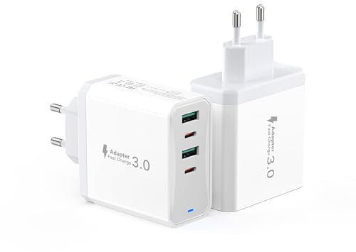 USB C Ladegerät 2er-Pack, 4 Port USBC Stecker 50W Schnellladegerät Mehrfach mit PD 25W und QC 18W, für iPhone 15 Pro Max 14 Plus 13 12 11 SE XR XS 8, Handy Adapter Ladeadapter Netzteil Ladestecker