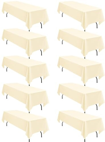 10er-Pack rechteckige Tischdecken, 153 x 260 cm Beige Tischdecke, Polyester-Tischdecke für 1,8 m große rechteckige Tische, Flecken- und knitterfrei, waschbare Stoff-Tischdecken für Hochzeit