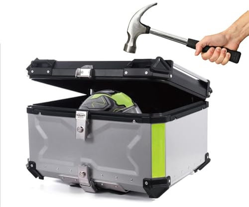 Baúl De Moto para Dos Cascos, Caja Moto con Cerradura de Seguridad 36L, 45L, 55L, 65L, 80L, 100L Topcase Aluminio Impermeable, Maleta Moto para Almacenamiento Casco(Silver,55L)