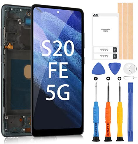 Écran LCD pour Samsung Galaxy S20 Fe LCD Display pour Galaxy S20 Fe/Galaxy S20 Fe 5G Écran Tactile Digitizer Full Assembly avec Réparation Kit (Noir avec Cadre, Sans Fingerprint Unlocking)