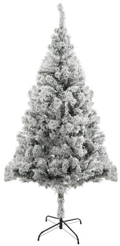 Haloppe Künstlicher Weihnachtsbaum, 1,8 m, mit Schnee beflockt, weißer beflockter Bleistift, Weihnachtsbaum, Tannenbaum mit Ast und Metallsockel für den Innenbereich, festliche Heimdekoration, Weiß