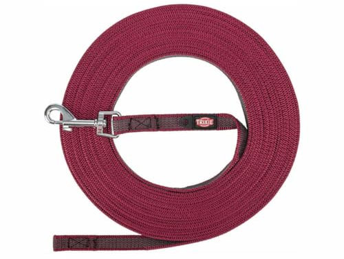 TRIXIE Schleppleine, 15 m/15 mm, S-M, Sangria - gummierte Hundeleine für kleine Hunde, Robustes Gurtband & Bolzenhaken – 197896