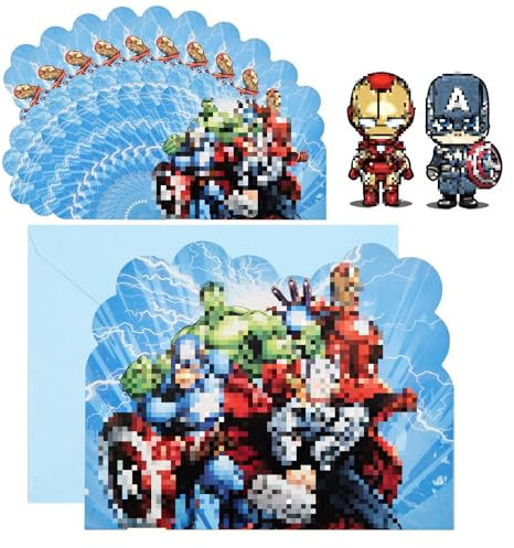 Wirhaut 10 Pcs Aveng Einladungskarten, Superhero Einladungskarten Kindergeburtstag mit Umschlägen, Einladungskarten Geburtstag, Einladung Kindergeburtstag für Mädchen Jungen