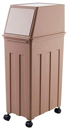 Square Trash Can with Lid for Kitchen Bathroom Bedroom Living Room Indoor Recycling Waste Bin for Home Offices Brown Trash Bin on Wheels