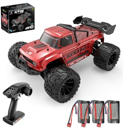 X-Verse KF18 1:14 Ferngesteuertes Autos Bürstenlose, 70 KM/H Schnelle RC Autos, 2.4GHz 4WD All Terrain Offroad RC Truggy RC Truck für Erwachsene, 3 Batterien(Rot)
