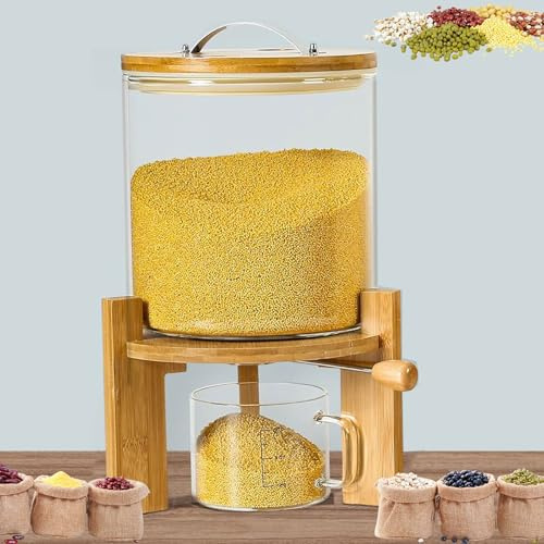 Dispensador de Cereales, Dispensador de Arroz Cristal 5/8L, Recipiente Hermético Cristal para Frijoles Rojos Frijoles Mungos Arroz y Otros Cereales Pequeños, Vaso Medidor de Vidrio de 500ml (5L)