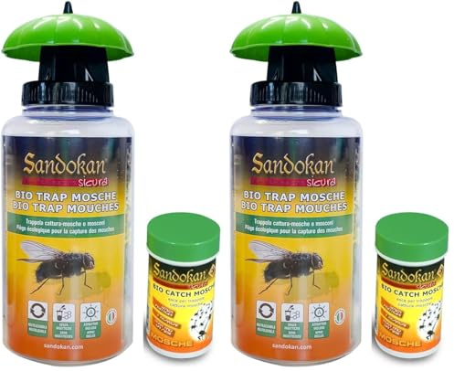 Sandokan Bio Piège à Mouches et Insectes avec Attractif, réutilisable pour Une Utilisation en extérieur (Lot de 2)