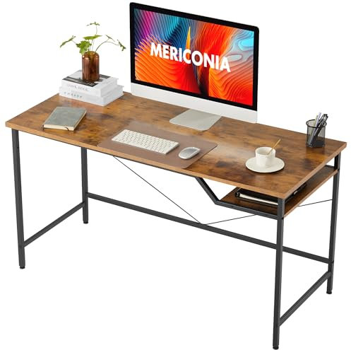Mericonia 140 cm Computer Desk, Gaming Desk for Small Spaces, Modern Simple Style Desk for Home Office, Study Student Writing Desk, Brown