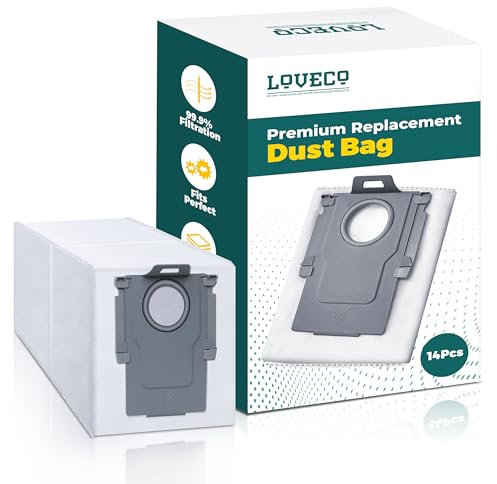 Loveco 14 Sacs à Poussière compatibles avec Roborock S8 MaxV Ultra/Qrevo Master/Qrevo S/Qrevo Pro/Qrevo Edge/Qrevo Slim/Qrevo MaxV/Qrevo Curv/Qrevo Plus/Q Revo/Saros 10R Accessoires