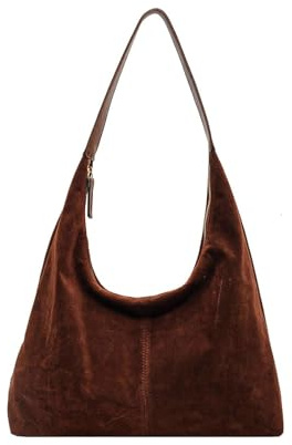 Generisch Damen Wildleder Hobo-Schultertasche, Braun, 39 x 25 x 10 cm, Einfarbig, 3.6 kg Tragfähigkeit, 1 Reißverschluss, 1 Tasche, 1 Schultergurt