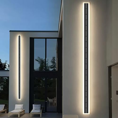 Solar Wandleuchte IP65 Wasserdichte Wandleuchten Außen Garten LED Wandlampe Aussen Schwarz Rechteckig Aluminium Wandlampen 68W Modern Wandbeleuchtung für Hof Garage (Neutrales Licht 4000K,120CM)