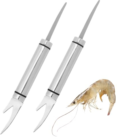 2 Piezas Shrimp Line Knife, 5 En 1 Pelador Multifuncional, Herramienta De Mariscos De Acero Inoxidable, Cuchillo De CáScara De CamaróN,Herramienta De Limpieza De Camarones