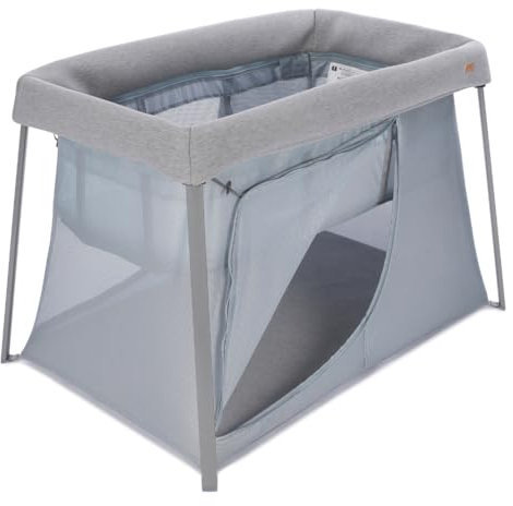 BÉABA, Reisebett 3 In 1, Babybett, Beistellbett, Laufstall, mitwachsend, Leicht - 6,8Kg, Faltbar, Kompakt, Transporttasche & Matratze inklusive, atmungsaktiver Stoff, Oeko-Tex, Meliertes Grau/Galet