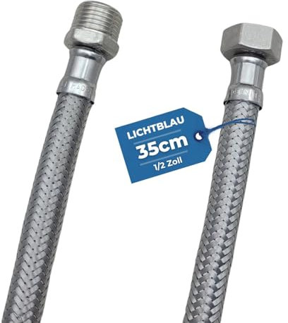 LICHTBLAU Knickfeste Edelstahl Verlängerung I 35cm I 1/2 Zoll I geeignet für Trinkwasser Wasserhahn Eckventil Panzerschlauch Küchenarmatur Bad