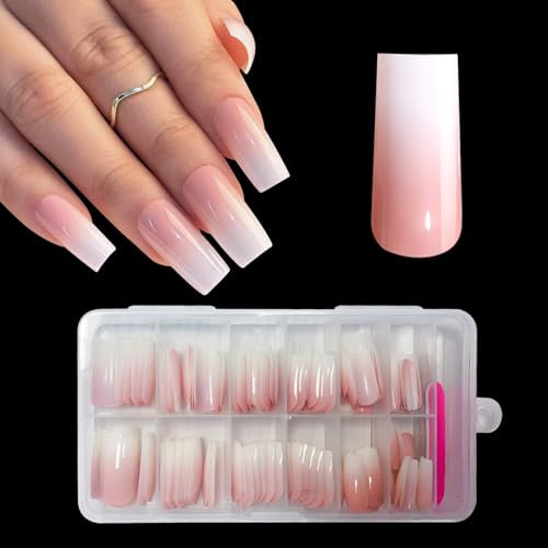 ZAHRVIA Faux Ongles, Faux Ongles Naturels Roses Court Carré Dégradés, Faux Ongles Acryliques en Amande à Bouts Roses, 120Pcs Glossy Full Cover Stick on Nails (Square Gradient Pink)