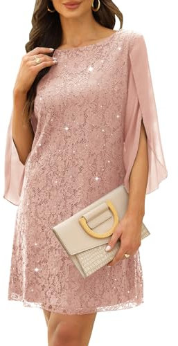 COOAN Damen Formales Kleid Hochzeitsgäste Cocktail Spitze Pailletten Kleider