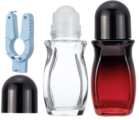 Flacons Roll-On 50ml pour Déodorant DIY, 2 Pièces en Verre avec Bille Applicatrice + Ouvre-Bouteille Multifonction pour Huiles Essentielles, Parfum, Cosmétiques, Crème Solaire et Hydratante