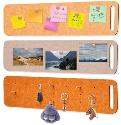 3 Pack Cork Board, Bulletin Board Strips with 20 Push Pins & 10 Sticks Felt Pin Board Notice Boards for Home Office Kitchen, Self Adhesive Pin Board Wall Tiles for Photos Memos