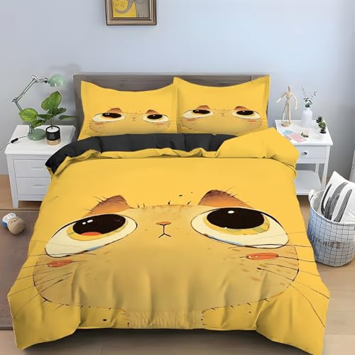 LLSZAHD Bettwäsche 135x200 Monster Bettwäsche Set 3 Teilig Gelb Muster Bettbezug für Kinder, Microfaser Flauschig Weich Bettbezüge und 2 Kissenbezug 80x80 cm, mit Reißverschluss