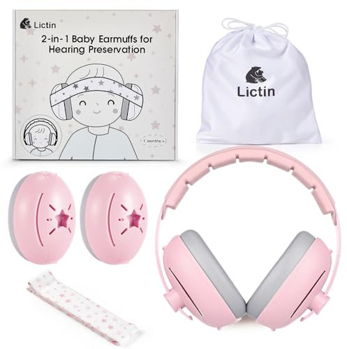 Lictin Casque Anti Bruit Bebe 2 en 1, Confortable Casque Bébé Anti Bruit, Casque Anti Bruit Enfant pour Moins de 48 Mois, Réglable pour le Sommeil et les Activités, Protection Auditive Pour Bébés