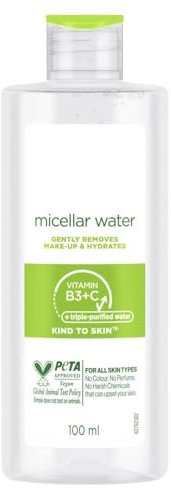 Kind To Skin Micellar Cleansing Water – 100ml | Gently Removes Makeup, Dirt & Impurities | Hydrates & Refreshes | Travel-Friendly | For All Skin Types