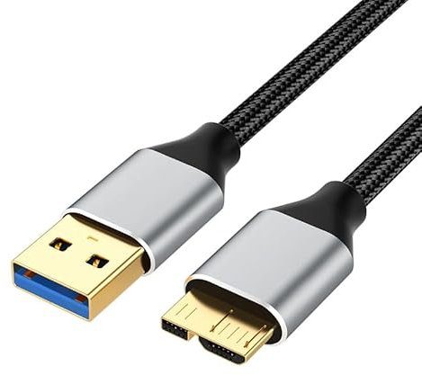 USB 3.0 Micro B Kabel 0.5M, Externes Festplattenkabel für Schnelle Datenübertragung mit 5Gbps, Kompatibel mit Samsung Galaxy, Toshiba, Seagate, WD My Passport, HD-Festplatten und mehr