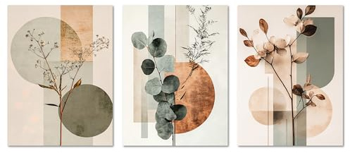 ARTFAVES® Poster Set - Abstract Flower Art 2 - mehrteilige Wanddeko Wohnzimmer, Schlafzimmer, Büro, Flur - 3 moderne Wandbilder Trockenblumen, Blumen, Pflanzen - ohne Bilderrahmen