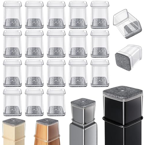 Sythrix 24 Pcs Chair Leg Floor Protectors Square, Silicone Chair Leg Caps with Felt Pads, Silicone Felt Furniture Leg Pads Caps Covers for Hardwood Floors (Grey, Medium)