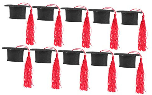 BESTYASH 10pcs Mini Graduation Hat Bottle Toppers Red Tassel Decorative Caps for Wine Bottles Graduation Party Favors Creative Academic Mortarboard Design