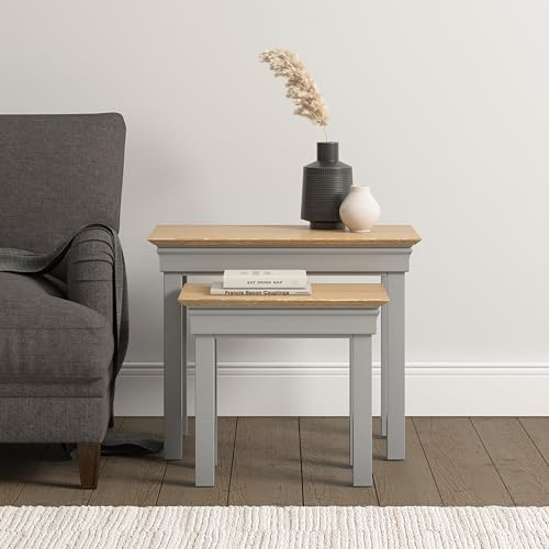Seconique Bordeaux Nest Of 2 Tables in Pebble Grey/Oak