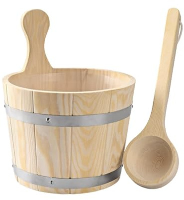 Holz-Sauna-Eimer und Schöpflöffel-Set, 5 l, traditionelles Badwerkzeug, Fass für Spa, Hotel, Zuhause, Saunaraum
