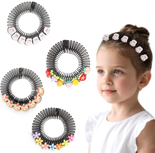 Cheynn 4 Stück Cartoon Blumen Haarband mit Zahnkamm, Rutschfeste Haarreifen Mädchen 4 Stile Stretch Kamm Haarband Kinder Zickzack Haarbänder Haarreif Elastische Haarspangen für Damen
