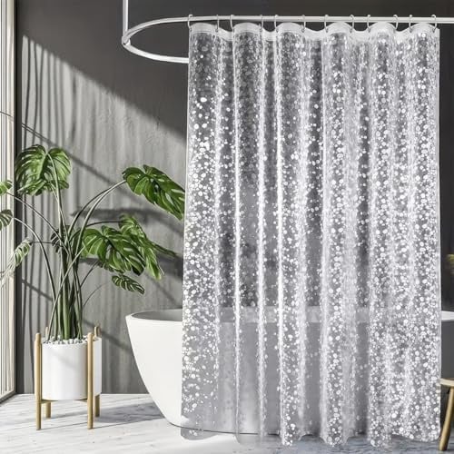 Duschvorhang Transparent 180x200 cm, Duschvorhang Antischimmel Durchsichtig | 3D Kieselsteinen Muster, mit 12 Duschvorhangringen, Wasserdicht PEVA Plastik Duschvorhänge für Badewanne, Badezimmer,Duschbad
