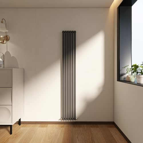 Vertical Designer Column Radiator, 1800x354mm Column Radiator Anthracite Oval Column, Single Panel Tall Upright Heater for Living Room, Central Heating Heater, Grey Radiator, Wall Mounted Rads