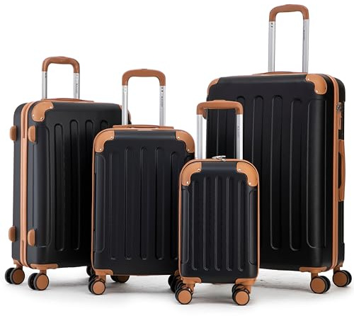 Boleedy Set Valise 4 Pièces(76/56/66/40cm),Lot Valise Rigide ABS Grande Taille Durable,Ensemble Valise de Voyage avec 4 roulettes 360°,Sets de Bagages
