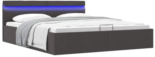 Runheo Hydraulisches Bett mit Bettkasten, Dunkelgrau Stoff, 180x200 cm, Modernes Polsterbett mit LED-Beleuchtung, Robuster MDF-Rahmen, Gasdruckfeder, Großzügiger Stauraum, Schlafzimmer Möbel