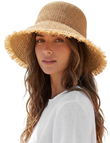 BelleVive Chapeaux de plage pour femmes, chapeaux en paille pour femmes, chapeau de soleil pliable pour femme avec lanière de menton, chapeau enroulable à large bord, protection UV 50+ pour l'été