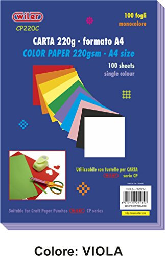 Wiler CP220C10 Confezione da 100 Fogli di Carta Colorata 220gsm Formato A4 Colore VIOLA