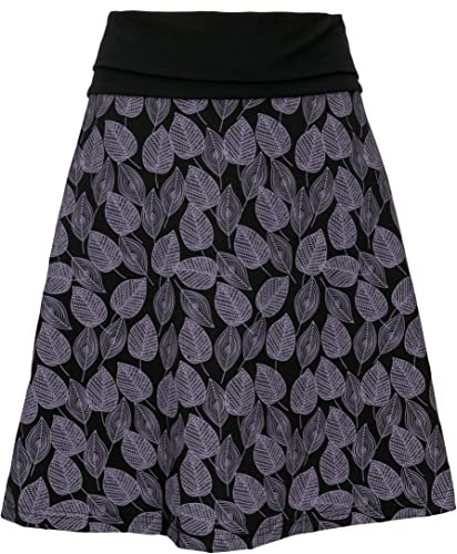 GURU SHOP Minirock aus Bio-Baumwolle, Boho Tellerrock Herbstlaub Print Organic - Schwarz, Damen, Size:XL
