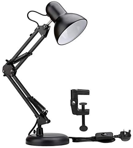 Lepro Desk Lamp, E27 Swing Arm Desk Lamp with Clamp, Classic Black Table Lamp, E27 Bulb Holder, Flexible Black Desk Light for Study Desk, Office, Bedroom, Reading, Nails, Back to School and More