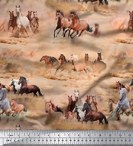 Soimoi Baumwolle Cambric Stoff Pferdedruck Brown Bastelmaterial 58 Zoll breit durch das Messgerut