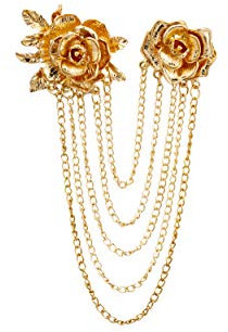 Knighthood Broche élégante rose dorée avec chaînes de suspension pour manteau, costume, cadeau de mariage, fête, col de chemise, accessoires pour homme