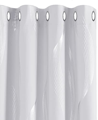 Deconovo Living Room Curtains 66 x 72 Inch Wave Line Foil Printed Thermal Insulated Blackout Curtains Window Treatment Eyelet Curtains for Bedroom Silver Grey Two Panels