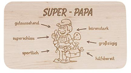 LASERHELD | Brotzeitbrett Holz mit Gravur “Super-Papa” | 22 x 12 cm | Frühstücksbrettchen Holz Schneidebrett Jausenbrett | Geschenk für Männer Papa Vatertag