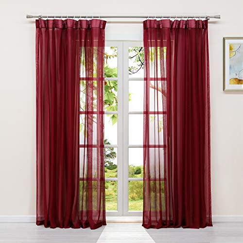 HeichkelL 2er Set Voile Vorhänge mit Kräuselband Transparente Gardinen für Wohnzimmer Schlafzimmer Fensterschals Einfarbig Universalband+Gardinenringen Weinrot BxH 140x260cm (Jedes Stück)