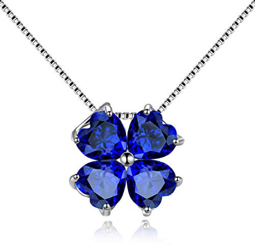 Colgante Collar Mujer Plata de Ley 925 Creado Zafiro Corazón Azul, Libre de Alérgenos, Trébol de cuatro hojas，Cadena de Extensión de 40+5cm con Hermosa Caja Regalo Regalos Originales